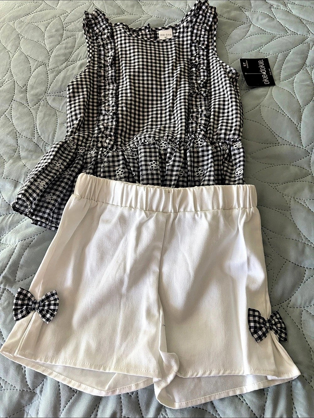 Okie Dokie Kids Gingham Matching Set, Black & White, 5T